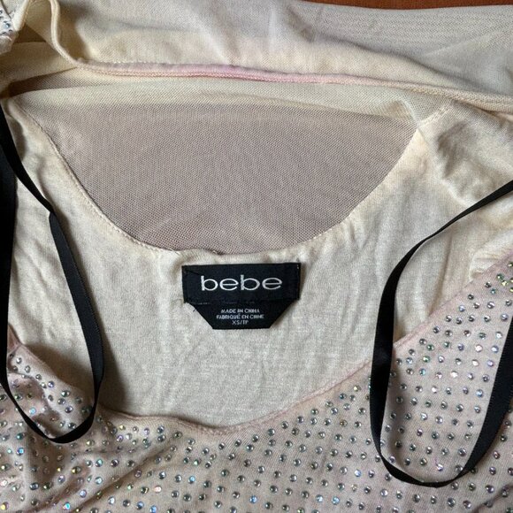 Bebe Light Pink Sparkly Gemstone Longsleeve Bodycon Dress XS - Picture 7 of 10